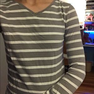 Gray and white long sleeved stripped t-shirt